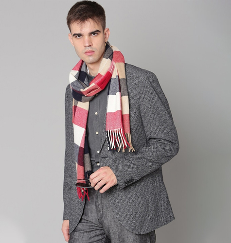 Men Red & White Checked Woolen Scarves